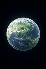 A detailed, realistic depiction of Earth, showcasing Asia, and surrounding oceans against a black backdrop