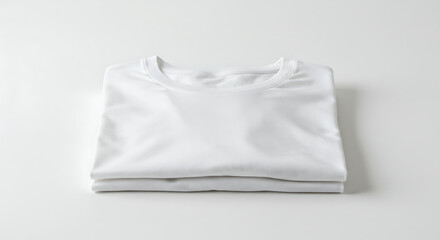 A neatly folded white cotton t-shirt with visible texture and stitching, presented on a bright white background