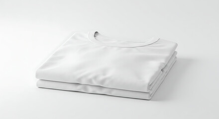 A neatly folded white cotton t-shirt with visible texture and stitching, presented on a bright white background