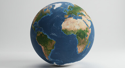 Fototapeta premium A globe of the Earth with detailed political borders and oceans, placed on a white background for educational use