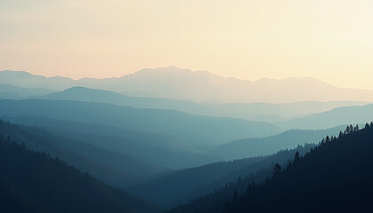 Fototapeta premium Scenic Mountain Range with Lush Forest and Clear Blue Sky