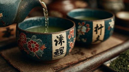 Pouring Tea into Decorative Cups A Serene Moment of Tradition and Relaxation
