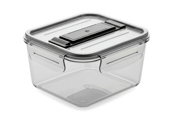 Reusable food storage container with locking lid isolated on white