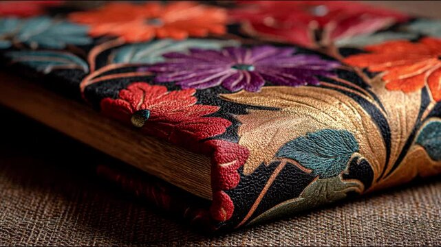 A detailed close up of floral embroidery on an item