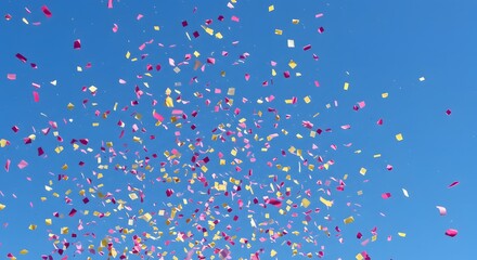 Colorful rose petals floating in the sky
