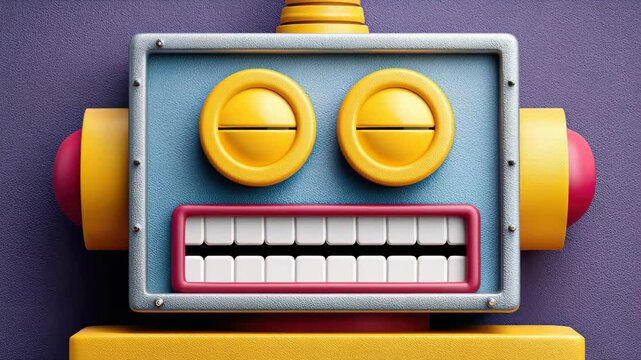 Colorful Retro Robot with Cheerful Expression on Purple Background