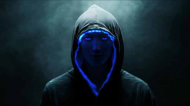 A person is wearing a hoodie and is standing in front of a wall. The hoodie is black and the person is wearing a black shirt