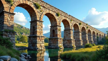 Obraz premium Ancient Roman aqueduct, weathered stone arches, travel, structure, history