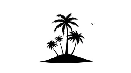 Obraz premium Silhouette of tropical palm trees on a small island