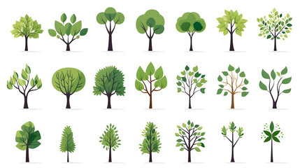 Fototapeta premium Minimalist Tree Forms Collection Set Flat Vector Illustration