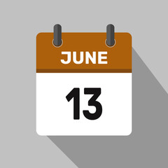 13 june calendar icon vector month date number illustration design