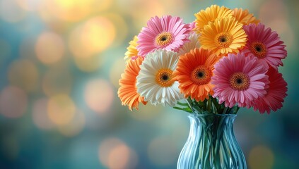 Colorful Gerbera Daisies in Vase. (1)
