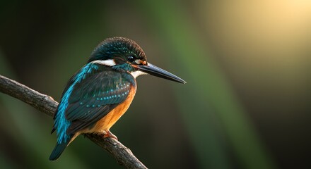 Kingfisher Perched on Branch Looking Right in Natural Habitat