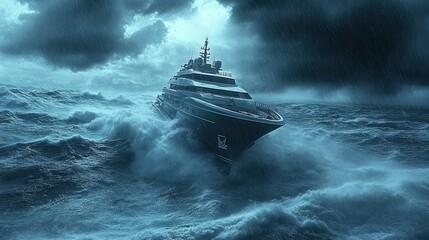 Luxury yacht battling a stormy sea