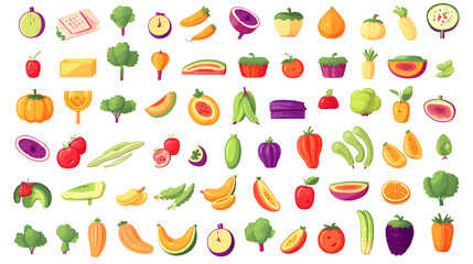 Nutrition and Calorie Counting Icon Set in Flat Vector Style for Healthy Eating and Diet Concepts