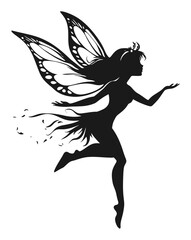 Silhouette of a Delicate Fairy with Butterfly Wings in Motion