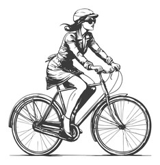 Naklejka premium Elegant Woman Cycling in Vintage Style Outfit Vector Illustration