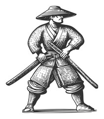 Fototapeta premium Traditional Samurai Warrior With Dual Swords Ready for Battle