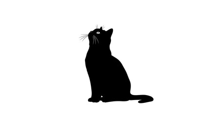 Simple and elegant vector silhouette of a cat sitting and looking upward with curiosity, perfect for pet-related designs, minimal logos, and animal-themed illustrations