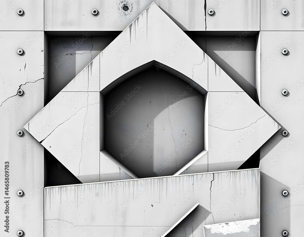 Poster digital art, concrete abstraction. geometric neo brutalism with raw textures and monochromatic palet