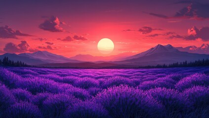 Sunset over Lavender Fields.