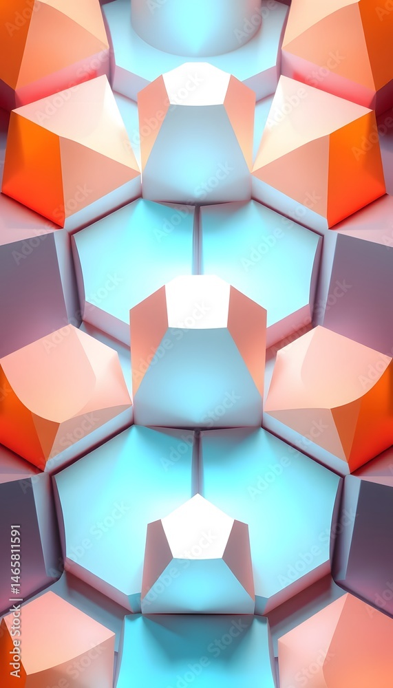 Fototapete abstract geometric design, softly glowing. isometric polygonal shapes, a modern background. three di