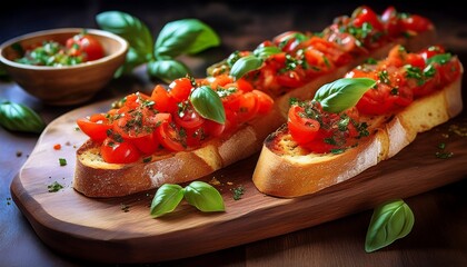 Bruschetta mit Tomaten, Basilikum und Knoblauch