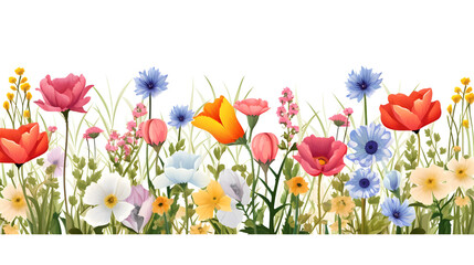 Spring Flower Border Seamless Blooming Colorful Wildflower Pattern Background