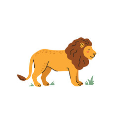 Lion animal in minimalistic style on white background, flat vector illustration.