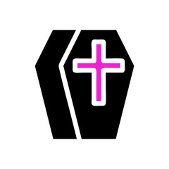 Obraz premium Stylized coffin illustration featuring a pink cross, a symbolic representation