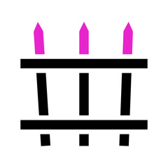 Stylized depiction of a fence with brightly colored, pointed picket tops