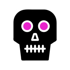 Stylized skull with vibrant circular eyes representing mortality and beyond