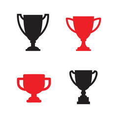 Flat Trophy Cup Icon Set - Black and Red Award Silhouettes