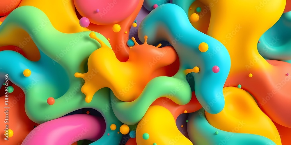 Leinwandbilder Dynamic Burst Of Color, Abstract Splashes Creating Fun Designs. Playful Shapes Combine, Resulting In An Energetic Image. Bright Hues, And Organic Forms Merge. Grabs Attention