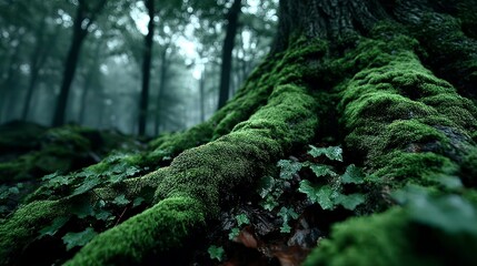 Obraz premium Enchanting Forest Floor with Lush Moss and Verdant Foliage Capturing the Essence of Natures S