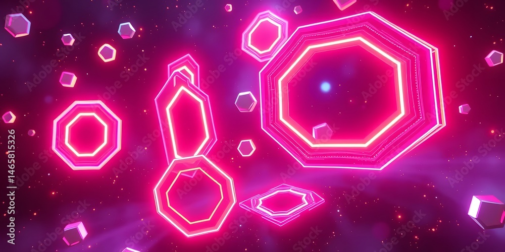 Aufkleber futuristic glowing elements, bright color. space floating design, sleek tech edges. abstract backgro