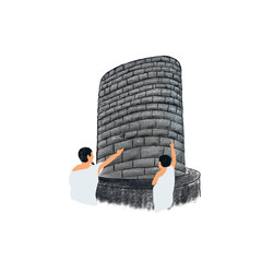 Two pilgrim hajj throwed a Stone Tower jumroh