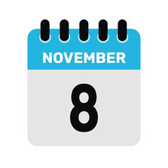 november 8 calendar icon Vector page month design