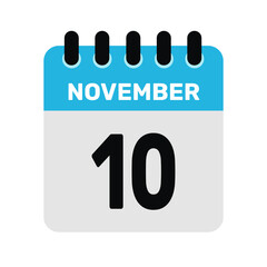 november 10 calendar icon Vector page month design