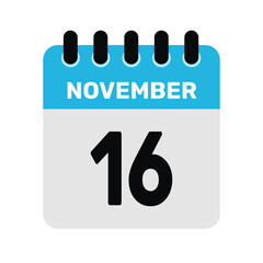 november 16 calendar icon Vector page month design