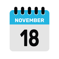 november 18 calendar icon Vector page month design