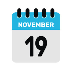 november 19 calendar icon Vector page month design
