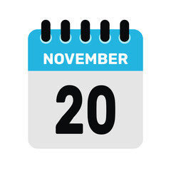 november 20 calendar icon Vector page month design