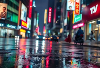 city street at night with a lot of neon signs