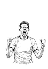 Player celebrating with fist pump expressing joy, Transparent Background. Victory, success, achievement. Sports illustration, design element, articles