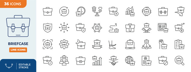 Briefcase icon set. Outline Icon Collection. Vector illustration. Editable stroke	
