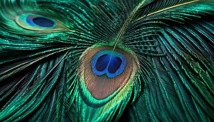 Obraz premium Emerald and sapphire shades illuminate the intricate details of elegant peacock feathers display