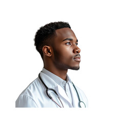 Thoughtful Young Black Male Doctor in Profile