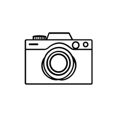 An outline of a modern camera with a sleek and minimal design showcases photographic equipment