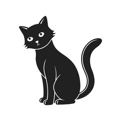 Sad Minimal Black Cat Silhouette, Drooped Tail, Simple Vector Style